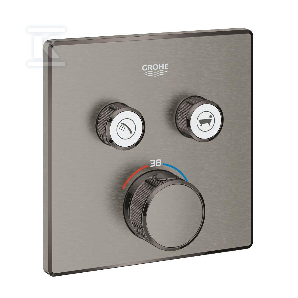 Bateria termostatyczna Grohtherm SmartControl do obsługi dwóch wyjść wody, brushed hard graphite, blokada bezpieczeństwa, metalowa, kwadratowa rozeta, przełącznik SmartControl, montaż ścienny podtynkowy 29124AL0 - obrazek 1