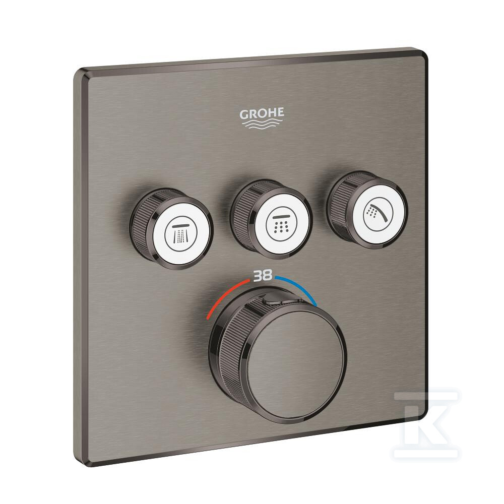 Bateria termostatyczna Grohtherm SmartControl do obsługi trzech wyjść wody, blokada bezpieczeństwa, metalowa, kwadratowa rozeta, przełącznik SmartControl, montaż ścienny podtynkowy 29126AL0 - obrazek 1