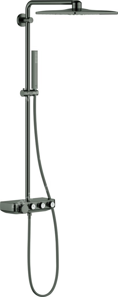 System prysznicowy Euphoria SmartControl System 310 Cube Duo z termostatem do montażu ściennego, brushed hard graphite, deszczownica 2 strumienie, słuchawka jednostrumieniowa, ramię prysznica 450 mm, blokada bezpieczeństwa, nienagrzewająca się powierzchnia, przełącznik SmartControl 26508AL0 - obrazek 1