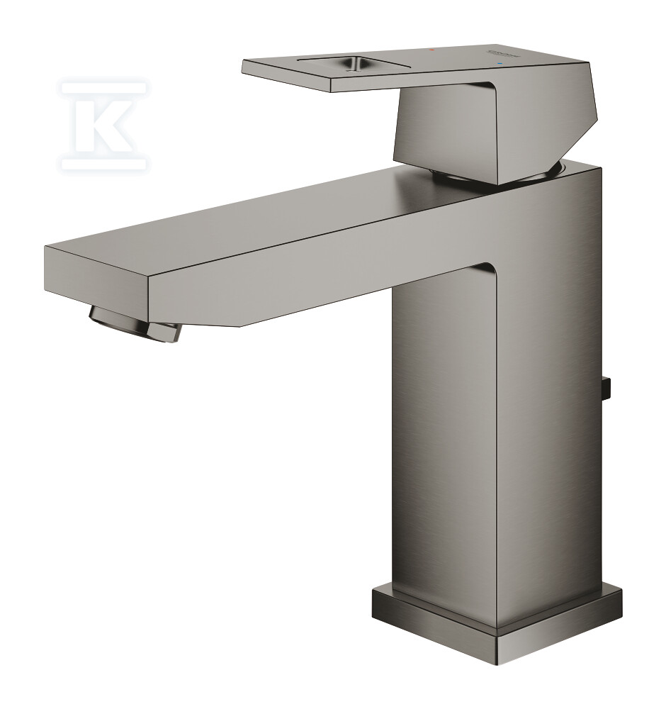 Bateria umywalkowa Grohe EuroCube jednouchwytowa, rozmiar M, brushed hard graphite, ogranicznik przepływu 5,7 l/min., głowica Ceramiczna 28 mm, zestaw odpływowy z drążkiem 23445AL0 - obrazek 1