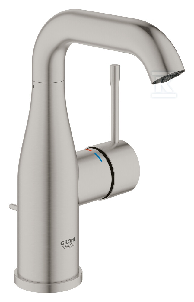Bateria umywalkowa Grohe Essence jednouchwytowa, rozmiar M, stal nierdzewna, ogranicznik przepływu 5,7 l/min., głowica Ceramiczna 28 mm, zestaw odpływowy z drążkiem 23462DC1 - obrazek 1
