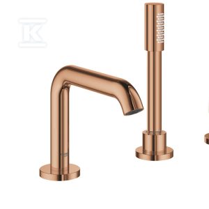Bateria wannowa Grohe Essence 4-otworowa, jednouchwytowa, warm sunset, montaż na brzegu wanny, głowica Ceramiczna 35 mm, metalowa dźwignia, ogranicznik temperatury 19578DA1