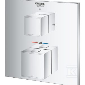 Bateria termostatyczna Grohtherm Cube do obsługi dwóch wyjść wody, chrom, montaż ścienny podtynkowy, blokada bezpieczeństwa, nienagrzewający się korpus, metalowa rozeta 24154000
