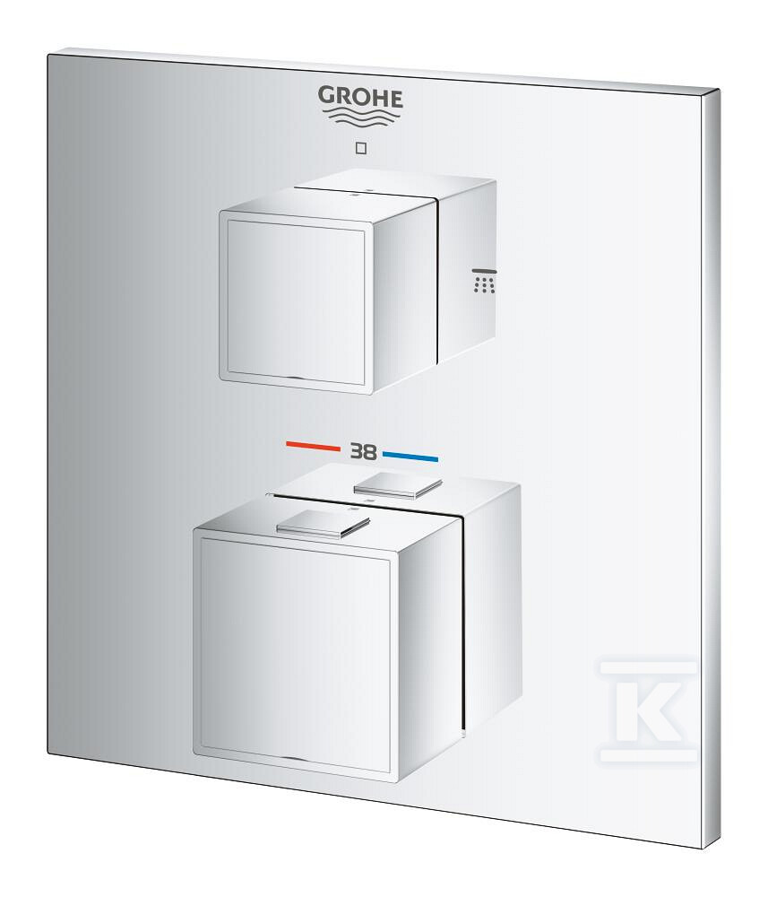 Bateria termostatyczna Grohtherm Cube do obsługi dwóch wyjść wody, chrom, montaż ścienny podtynkowy, blokada bezpieczeństwa, nienagrzewający się korpus, metalowa rozeta 24154000 - obrazek 1
