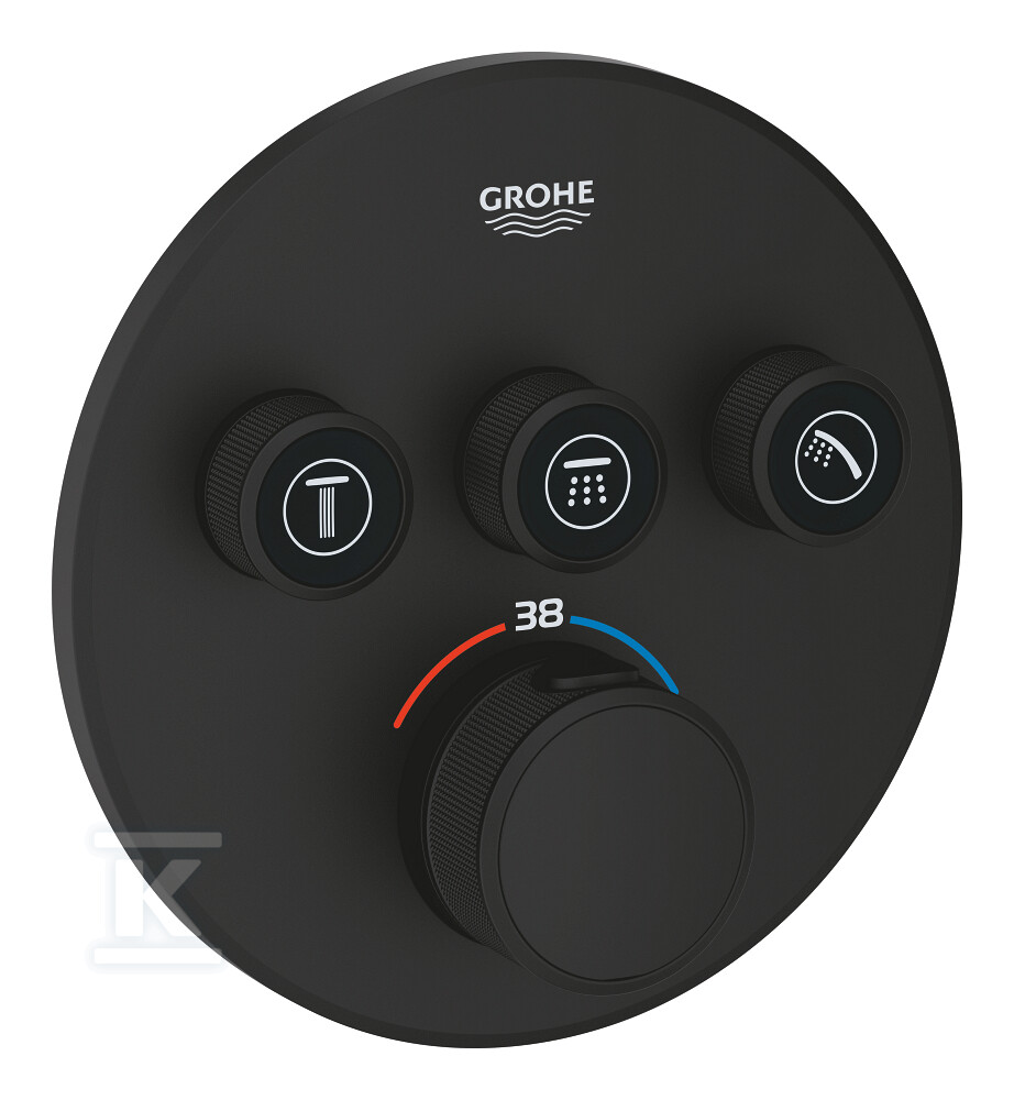 Bateria termostatyczna podtynkowa Grohtherm SmartControl, 3 wyjścia, blokada 38°C/43°C/46°C, czarny mat 29508KF0 - obrazek 1