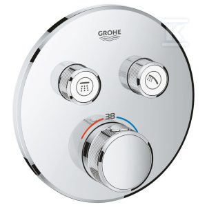 Bateria termostatyczna Grohtherm SmartControl do obsługi dwóch wyjść wody, brushed hard graphite, blokada bezpieczeństwa, metalowa, okrągła rozeta, przełącznik SmartControl, montaż ścienny podtynkowy 29119AL0