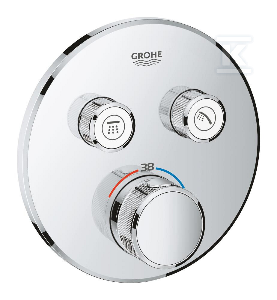 Bateria termostatyczna Grohtherm SmartControl do obsługi dwóch wyjść wody, brushed hard graphite, blokada bezpieczeństwa, metalowa, okrągła rozeta, przełącznik SmartControl, montaż ścienny podtynkowy 29119AL0 - obrazek 1
