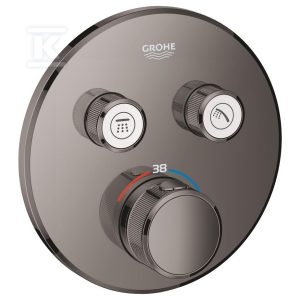 Bateria termostatyczna Grohtherm SmartControl do obsługi dwóch wyjść wody, hard graphite, blokada bezpieczeństwa, metalowa, okrągła rozeta, przełącznik SmartControl, montaż ścienny podtynkowy 29119A00