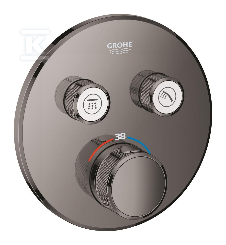 Bateria termostatyczna Grohtherm SmartControl do obsługi dwóch wyjść wody, hard graphite, blokada bezpieczeństwa, metalowa, okrągła rozeta, przełącznik SmartControl, montaż ścienny podtynkowy 29119A00 - obrazek 1