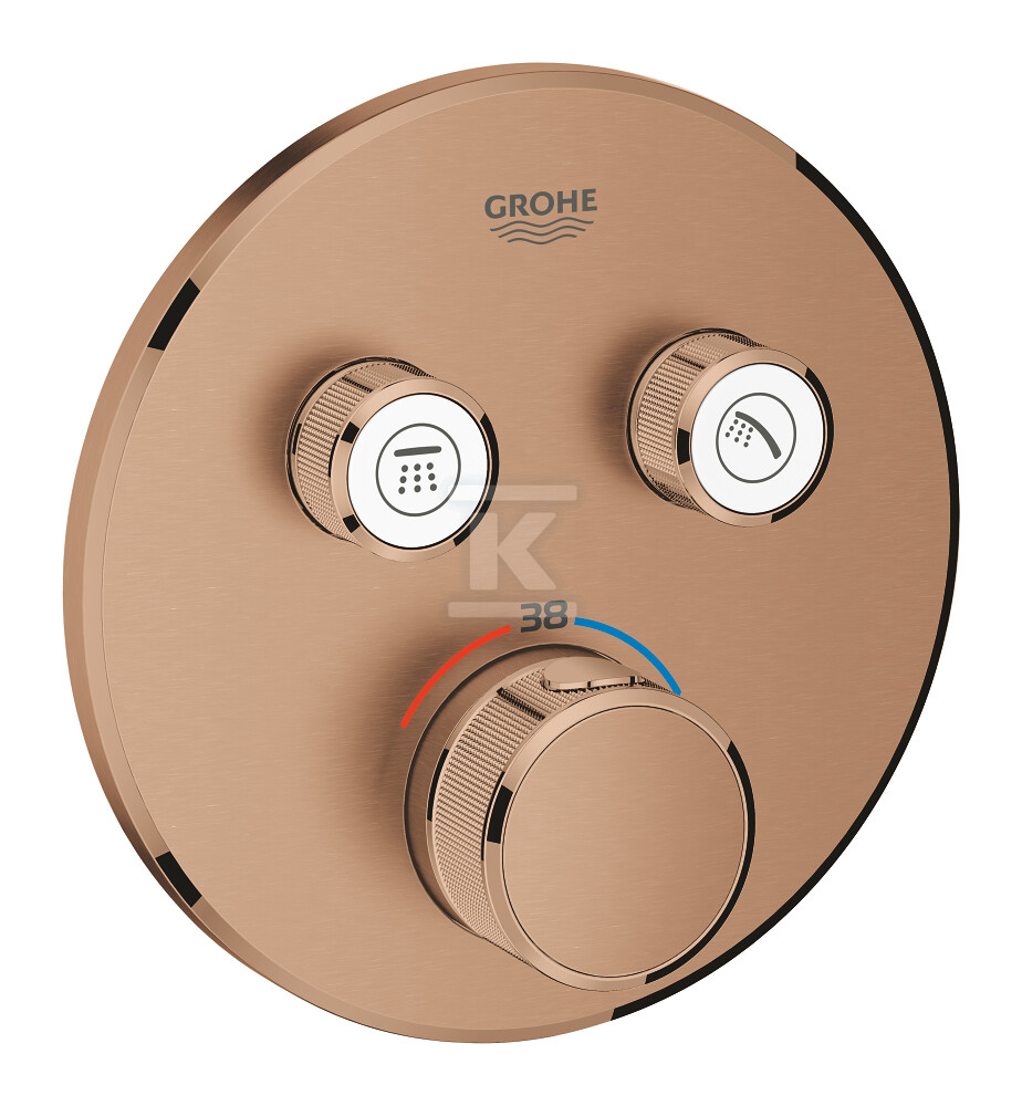 Bateria termostatyczna Grohtherm SmartControl do obsługi dwóch wyjść wody, brushed warm sunset, blokada bezpieczeństwa, metalowa, okrągła rozeta, przełącznik SmartControl, montaż ścienny podtynkowy 29119DL0 - obrazek 1
