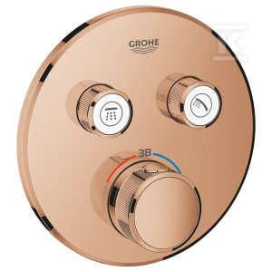 Bateria termostatyczna Grohtherm SmartControl do obsługi dwóch wyjść wody, warm sunset, blokada bezpieczeństwa, metalowa, okrągła rozeta, przełącznik SmartControl, montaż ścienny podtynkowy 29119DA0