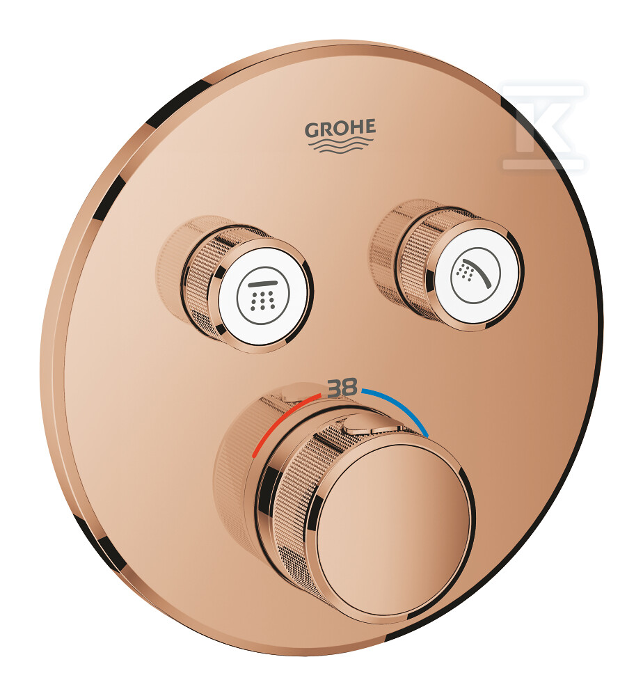 Bateria termostatyczna Grohtherm SmartControl do obsługi dwóch wyjść wody, warm sunset, blokada bezpieczeństwa, metalowa, okrągła rozeta, przełącznik SmartControl, montaż ścienny podtynkowy 29119DA0 - obrazek 1