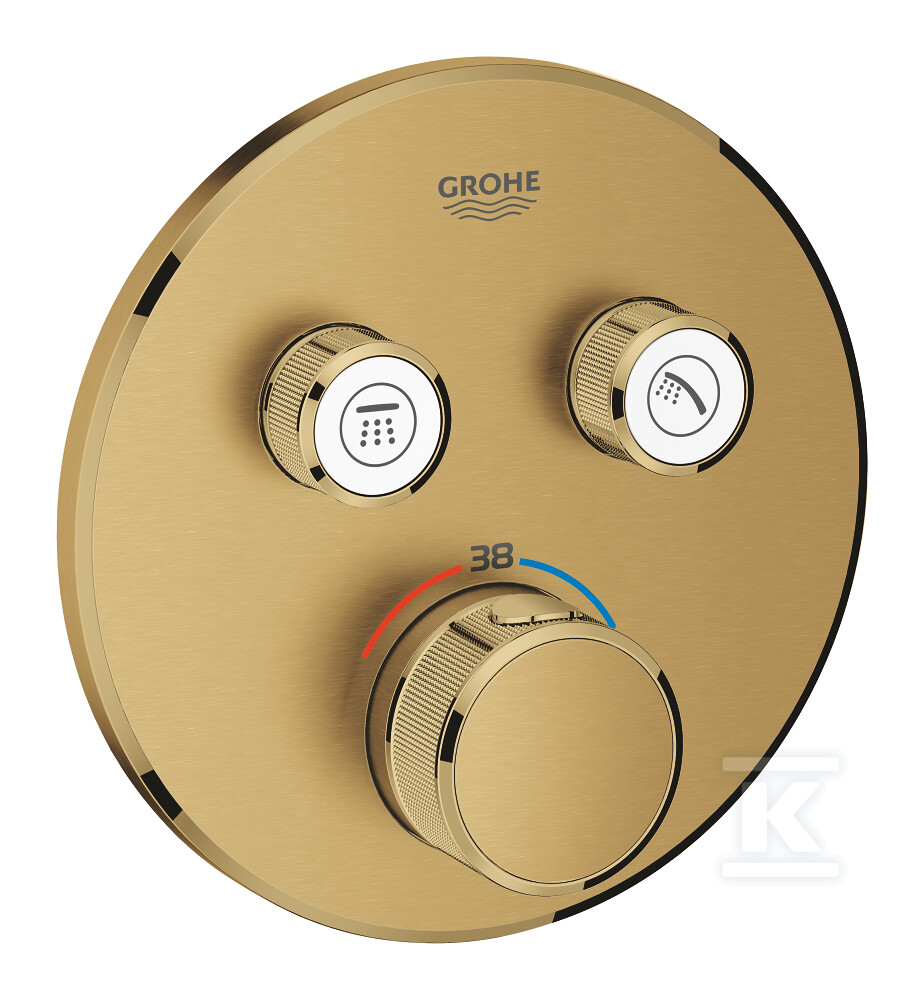 Bateria termostatyczna Grohtherm SmartControl do obsługi dwóch wyjść wody, brushed cool sunrise, blokada bezpieczeństwa, metalowa, okrągła rozeta, przełącznik SmartControl, montaż ścienny podtynkowy 29119GN0 - obrazek 1