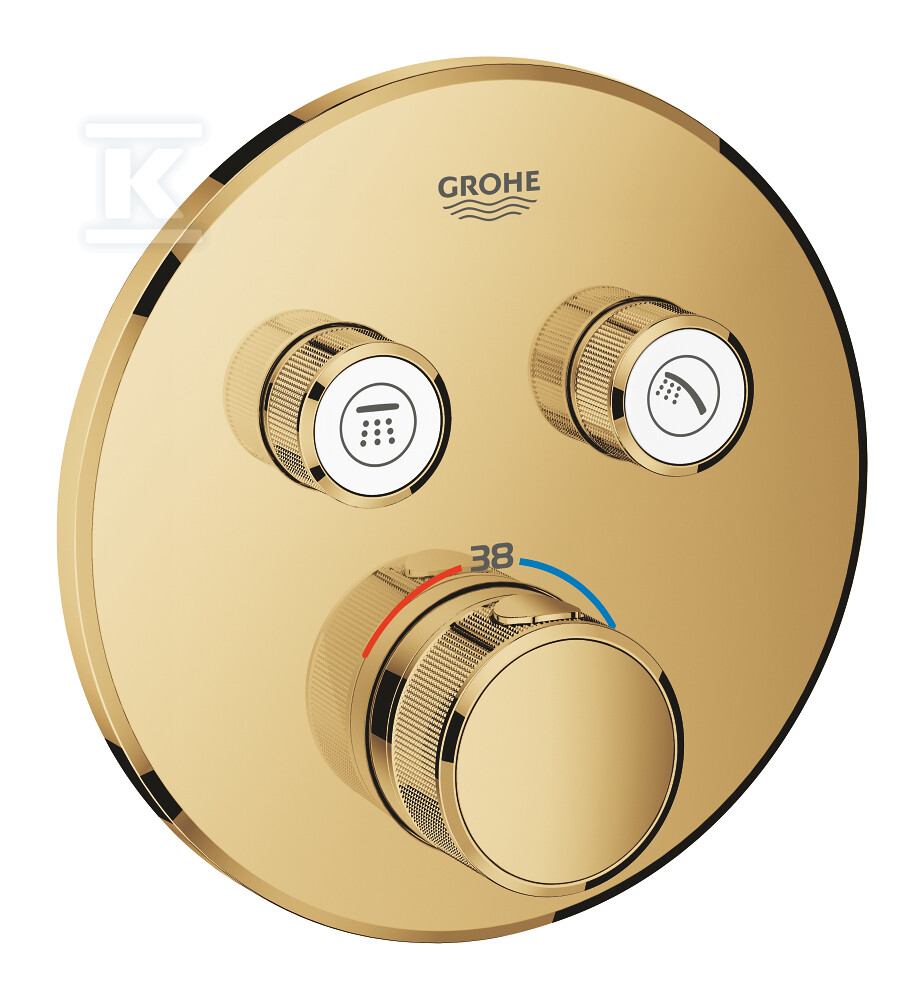 Bateria termostatyczna Grohtherm SmartControl do obsługi dwóch wyjść wody, cool sunrise, blokada bezpieczeństwa, metalowa, okrągła rozeta, przełącznik SmartControl, montaż ścienny podtynkowy 29119GL0 - obrazek 1