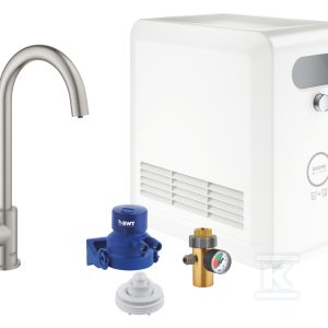 Zestaw Grohe Blue Professional z wylewką w kształcie C, stal nierdzewna, zawór sztorcowy i chłodziarka, dostęp tylko do wody filtrowanej / gazowanej, kąt obrotu wylewki 150° moduł Buetooth, większa wydajność – do 12 l schłodzonej wody na godzinę 31302DC2 Zestaw Grohe Blue Professional z wylewką w kształcie C, stal nierdzewna, zawór sztorcowy i chłodziarka, dostęp tylko do wody filtrowanej / gazowanej, kąt obrotu wylewki 150° moduł Buetooth, większa wydajność – do 12 l schłodzonej wody na godzinę 31302DC2