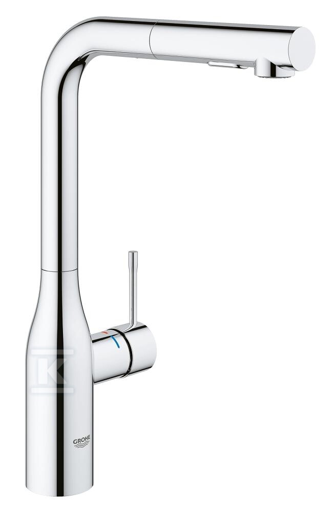 Bateria zlewozmywakowa Essence jednouchwytowa, chrom, kąt obrotu wylewki 360° głowica Ceramiczna 28 mm, wyciągana wylewka z przełącznikiem strumienia 30270000 - obrazek 1