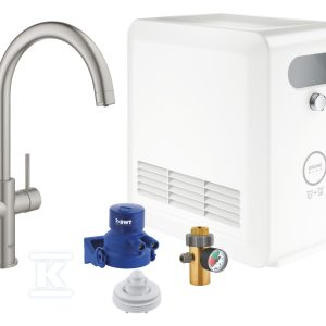 Zestaw Grohe Blue Professional z wylewką w kształcie C, stal nierdzewna, bateria i chłodziarka, dostęp do wody zwykłej i filtrowanej / gazowanej, kąt obrotu wylewki 150° moduł Buetooth, głowica Ceramiczna 28 mm, większa wydajność – do 12 l schłodzonej wody na godzinę 31323DC2 Zestaw Grohe Blue Professional z wylewką w kształcie C, stal nierdzewna, bateria i chłodziarka, dostęp do wody zwykłej i filtrowanej / gazowanej, kąt obrotu wylewki 150° moduł Buetooth, głowica Ceramiczna 28 mm, większa wydajność – do 12 l schłodzonej wody na godzinę 31323DC2