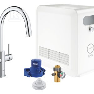 Zestaw Grohe Blue Professional z wylewką w kształcie C, chrom, bateria i chłodziarka, dostęp do wody zwykłej i filtrowanej / gazowanej, kąt obrotu wylewki 360° moduł Buetooth, głowica Ceramiczna 28 mm, wyciągana wylewka, większa wydajność – do 12 l schłodzonej wody na godzinę 31325002 Zestaw Grohe Blue Professional z wylewką w kształcie C, chrom, bateria i chłodziarka, dostęp do wody zwykłej i filtrowanej / gazowanej, kąt obrotu wylewki 360° moduł Buetooth, głowica Ceramiczna 28 mm, wyciągana wylewka, większa wydajność – do 12 l schłodzonej wody na godzinę 31325002