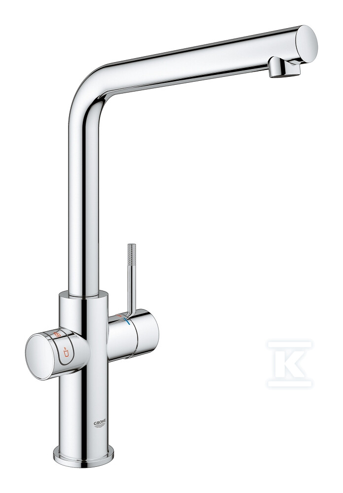 System gotujący wodę Grohe Red Duo kuchenny, chrom, bateria i bojler 4 l, dostęp do wody zwykłej i wrzątku, głowica Ceramiczna 28 mm, blokada bezpieczeństwa, kąt obrotu wylewki typu L 150° filtr w zestawie 30327001 - obrazek 1