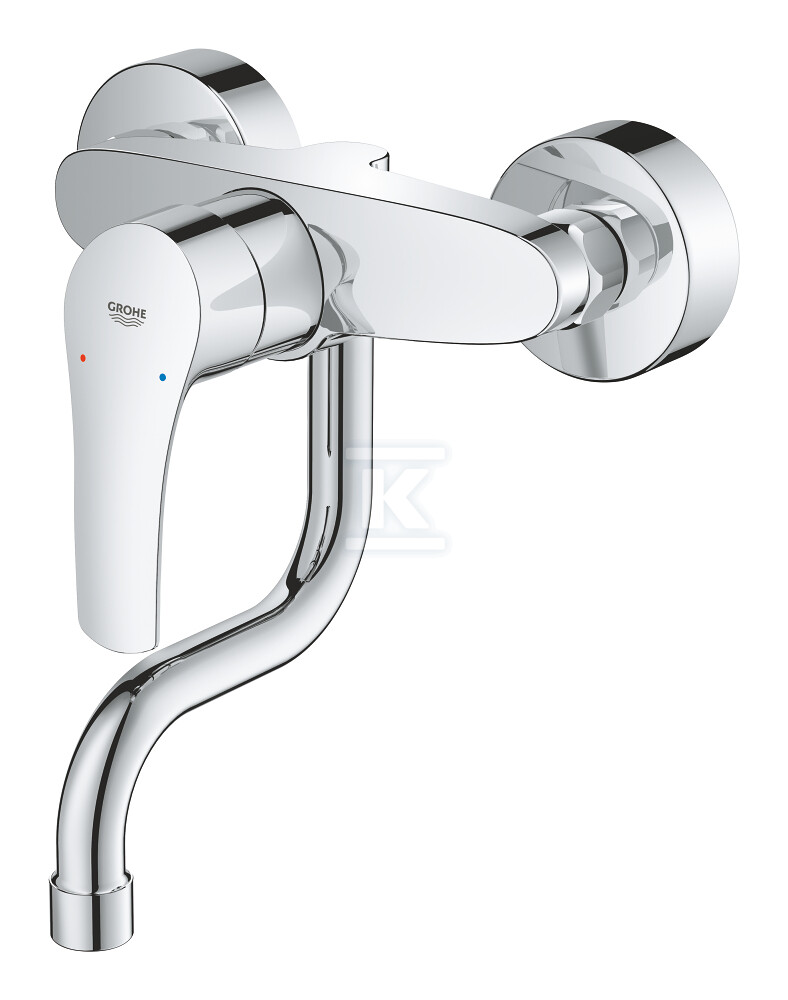 Bateria zlewozmywakowa Eurosmart jednouchwytowa do montażu ściennego, chrom, głowica ceramiczna 35 mm, kąt obrotu wylewki 360°, wysięg wylewki 216 mm, przyłącza S 31391003 - obrazek 1