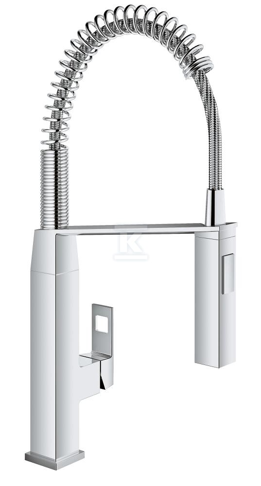 Bateria zlewozmywakowa EuroCube jednouchwytowa, chrom, kąt obrotu wylewki 140° głowica Ceramiczna 28 mm, sprężynowa wylewka z przełącznikiem strumienia 31395000 - obrazek 1