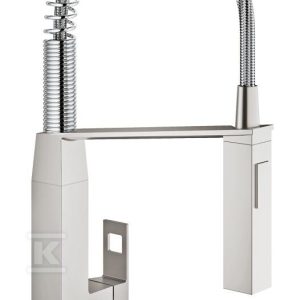 Bateria zlewozmywakowa EuroCube jednouchwytowa, stal nierdzewna, kąt obrotu wylewki 140° głowica Ceramiczna 28 mm, sprężynowa wylewka z przełącznikiem strumienia 31395DC0 Bateria zlewozmywakowa EuroCube jednouchwytowa, stal nierdzewna, kąt obrotu wylewki 140° głowica Ceramiczna 28 mm, sprężynowa wylewka z przełącznikiem strumienia 31395DC0