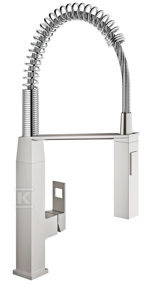 Bateria zlewozmywakowa EuroCube jednouchwytowa, stal nierdzewna, kąt obrotu wylewki 140° głowica Ceramiczna 28 mm, sprężynowa wylewka z przełącznikiem strumienia 31395DC0 - obrazek 1