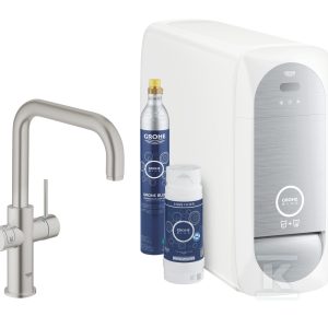 Zestaw startowy Grohe Blue Home z wylewką w kształcie U, stal nierdzewna, bateria, filtr 600 l, chłodziarka i butla CO2, dostęp do wody zwykłej i filtrowanej / gazowanej, kąt obrotu wylewki 150° moduł Buetooth, głowica Ceramiczna 28 mm 31456DC1 Zestaw startowy Grohe Blue Home z wylewką w kształcie U, stal nierdzewna, bateria, filtr 600 l, chłodziarka i butla CO2, dostęp do wody zwykłej i filtrowanej / gazowanej, kąt obrotu wylewki 150° moduł Buetooth, głowica Ceramiczna 28 mm 31456DC1