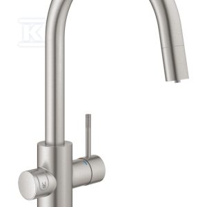 Zestaw startowy Grohe Blue Home z wylewką w kształcie C, stal nierdzewna, bateria, filtr 600 l, chłodziarka i butla CO2, dostęp do wody zwykłej i filtrowanej / gazowanej, kąt obrotu wylewki 360° moduł Buetooth, głowica Ceramiczna 28 mm, wyciągana wylewka 31541DC0 Zestaw startowy Grohe Blue Home z wylewką w kształcie C, stal nierdzewna, bateria, filtr 600 l, chłodziarka i butla CO2, dostęp do wody zwykłej i filtrowanej / gazowanej, kąt obrotu wylewki 360° moduł Buetooth, głowica Ceramiczna 28 mm, wyciągana wylewka 31541DC0