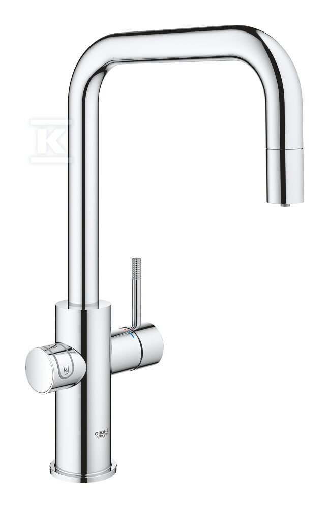 Zestaw startowy Grohe Blue Home z wylewką w kształcie U, chrom, bateria, filtr 600 l, chłodziarka i butla CO2, dostęp do wody zwykłej i filtrowanej / gazowanej, kąt obrotu wylewki 360° moduł Buetooth, głowica Ceramiczna 28 mm, wyciągana wylewka 31543000 - obrazek 1