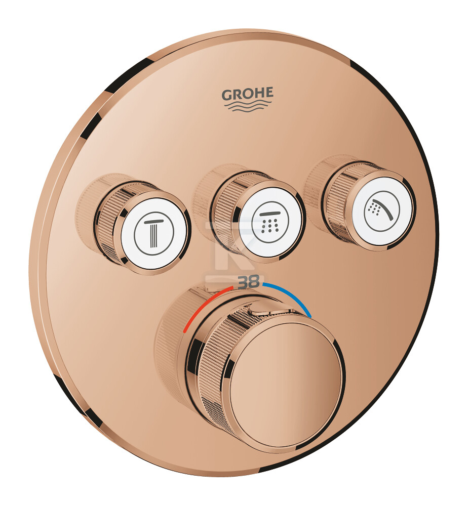 Bateria termostatyczna Grohtherm SmartControl do obsługi trzech wyjść wody, warm sunset, blokada bezpieczeństwa, metalowa, okrągła rozeta, przełącznik SmartControl, montaż ścienny podtynkowy 29121DA0 - obrazek 1
