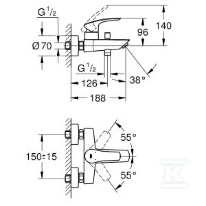 Bateria wannowa Eurosmart Jednouchwytowa do obsługi dwóch wyjść wody, naścienna, metalowa dźwignia, SilkMove głowica ceramiczna 35 mm, regulowany ogranicznik strumienia przepływu, Long-Life trwała powłoka, przełącznik: wanna/prysznic 333002433 Bateria wannowa Eurosmart Jednouchwytowa do obsługi dwóch wyjść wody, naścienna, metalowa dźwignia, SilkMove głowica ceramiczna 35 mm, regulowany ogranicznik strumienia przepływu, Long-Life trwała powłoka, przełącznik: wanna/prysznic 333002433