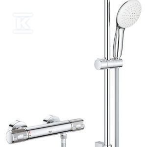 Prysznicowa bateria termostatyczna Grohtherm 1000 Performance chrom, blokada bezpieczeństwa SafeStop, izolowana powierzchnia CoolTouch, przycisk oszczędnościowy Eco, w zestawie: słuchawka prysznicowa 2 strumienie, drążek prysznicowy 600 mm 34834001 Prysznicowa bateria termostatyczna Grohtherm 1000 Performance chrom, blokada bezpieczeństwa SafeStop, izolowana powierzchnia CoolTouch, przycisk oszczędnościowy Eco, w zestawie: słuchawka prysznicowa 2 strumienie, drążek prysznicowy 600 mm 34834001
