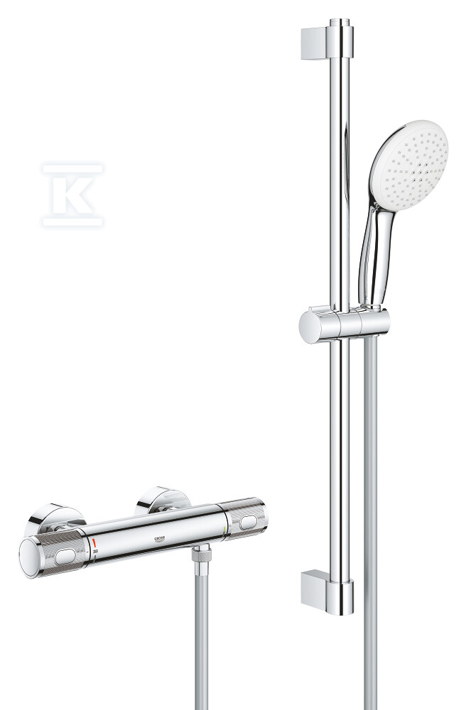 Prysznicowa bateria termostatyczna Grohtherm 1000 Performance chrom, blokada bezpieczeństwa SafeStop, izolowana powierzchnia CoolTouch, przycisk oszczędnościowy Eco, w zestawie: słuchawka prysznicowa 2 strumienie, drążek prysznicowy 600 mm 34834001 - obrazek 1