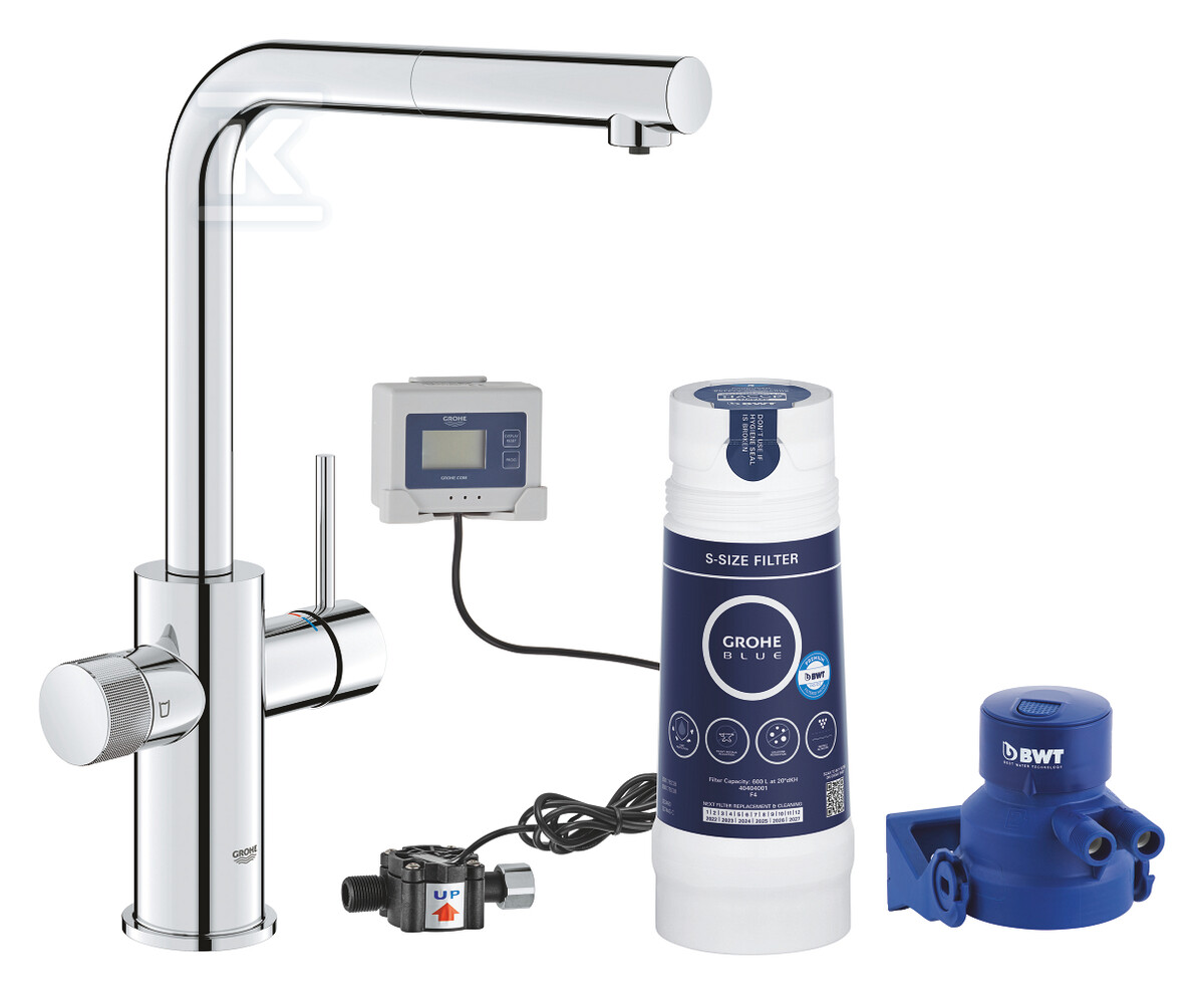Zestaw startowy z baterią filtrującą i filtrem S Blue Pure Minta, chrom, obracana wylewka kąt obrotu 360°, w zestawie filtr 600 l 30591000 - obrazek 1