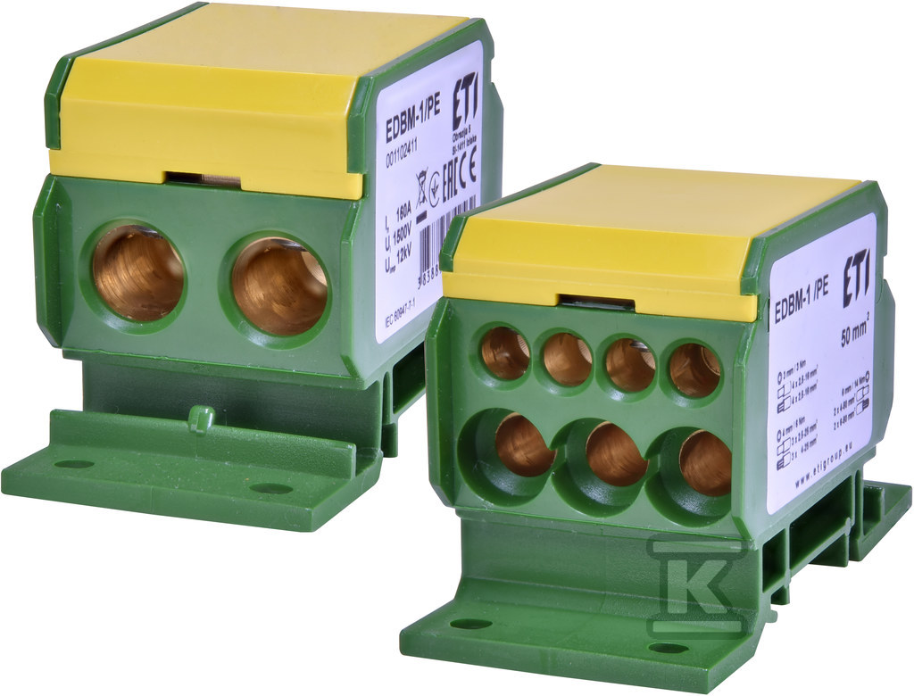 Blok rozdzielczy 160A (2x4-50mm2/3x2,5-25mm2+4x2,5-16mm2) żółto-zielony EDBM-1/PE 001102411 - obrazek 1