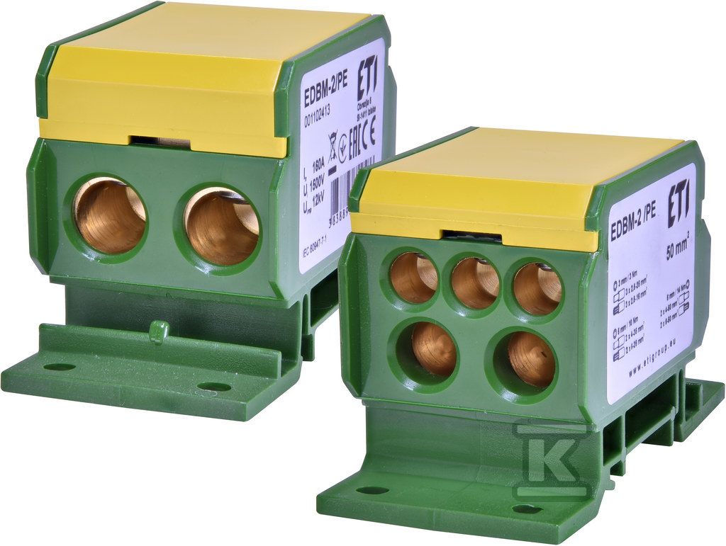 Blok rozdzielczy 160A (2x4-50mm2/2x4-35mm2+3x2,5-25mm2) żółto-zielony EDBM-2/PE 001102413 - obrazek 1