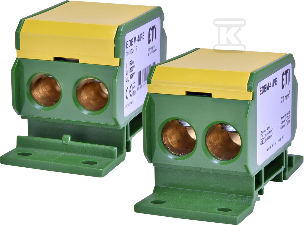 Blok rozdzielczy 192A (2x4-70mm2)/2x4-70mm2) żółto-zielony EDBM-4/PE 001102415 - obrazek 1