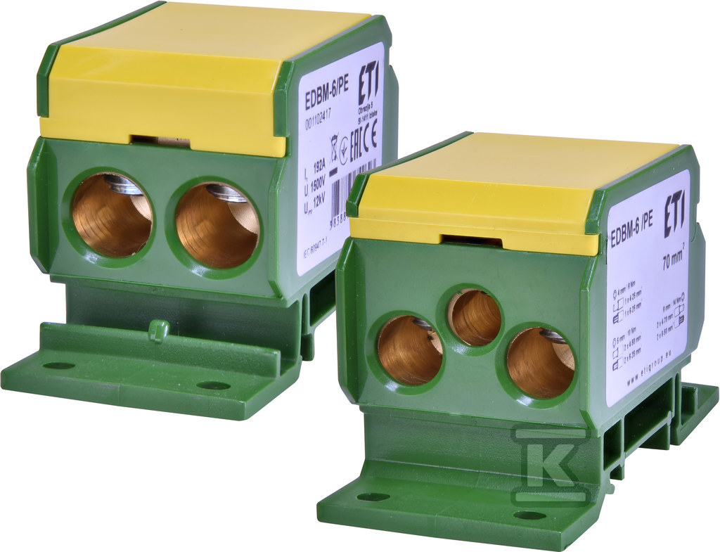 Blok rozdzielczy 192A (2x4-70mm2/2x4-50mm2+1x2,5-25mm2) żółto-zielona EDBM-6/PE 001102417 - obrazek 1