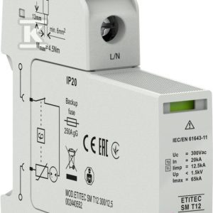 Ogranicznik przepięć T1, T2 (B, C) – bez prądu upływu ETITEC SM T12 300/12,5 1+0 RC 002440541
