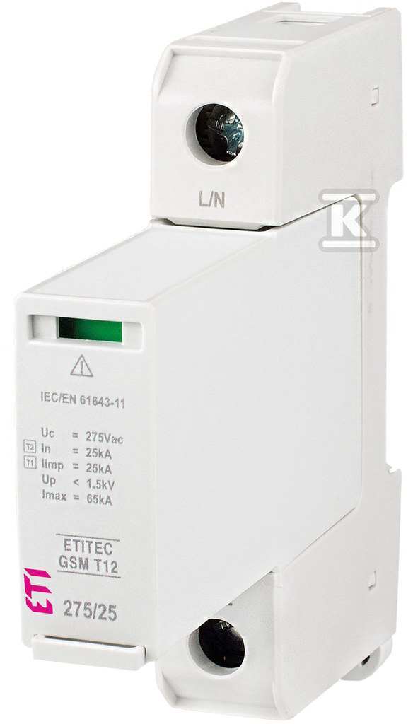 Ogranicznik przepięć T1, T2 (B, C) - iskiernik ETITEC GSM T12 275/25 1+0 002440600 - obrazek 1