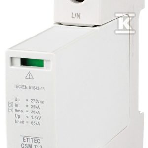 Ogranicznik przepięć T1, T2 (B, C) – iskiernik ETITEC GSM T12 275/25 1+0 RC 002440601 Ogranicznik przepięć T1, T2 (B, C) – iskiernik ETITEC GSM T12 275/25 1+0 RC 002440601