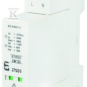 Modułowy ogranicznik przepięć ETITEC CM T23 275/20 1+1 RC 002440655 Modułowy ogranicznik przepięć ETITEC CM T23 275/20 1+1 RC 002440655