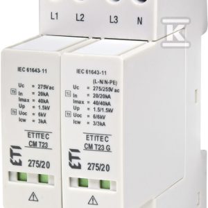 Modułowy ogranicznik przepięć ETITEC CM T23 275/20 3+1 002440656 Modułowy ogranicznik przepięć ETITEC CM T23 275/20 3+1 002440656