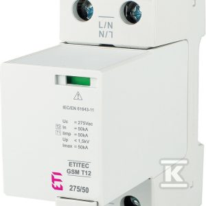Ogranicznik przepięć T1, T2 (B, C) – iskiernik ETITEC GSM T12 275/50 1+0 002440720 Ogranicznik przepięć T1, T2 (B, C) – iskiernik ETITEC GSM T12 275/50 1+0 002440720