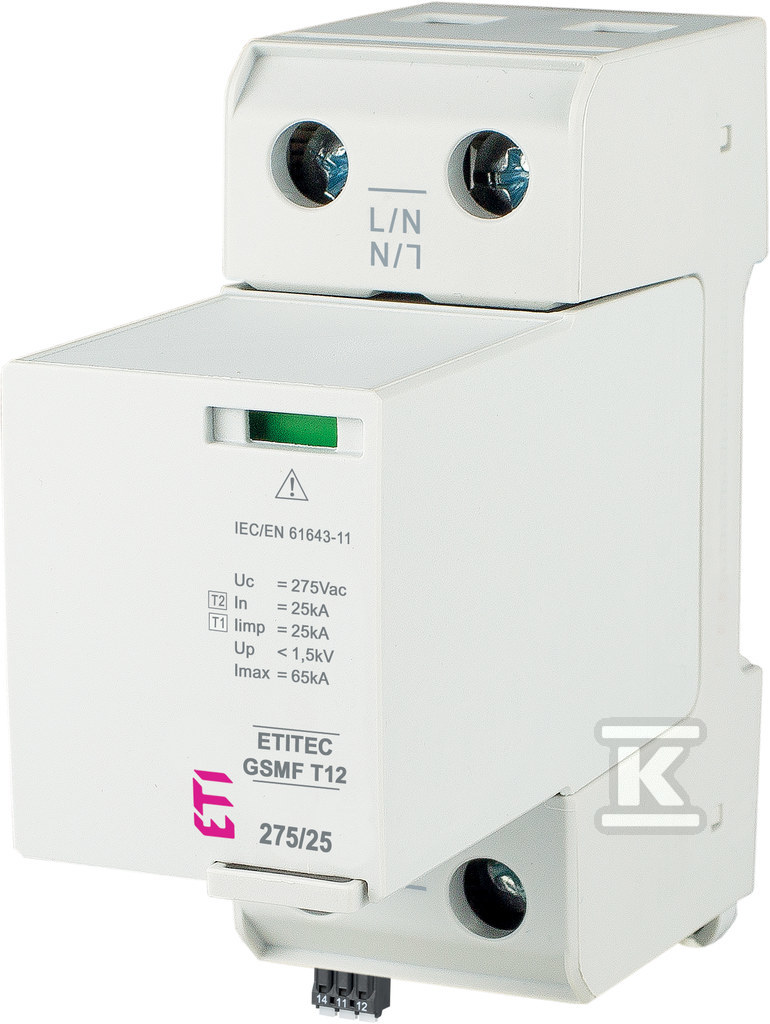 Ogranicznik przepięć T1, T2 (B, C) - iskiernik ETITEC GSMF T12 275/25 1+0 RC 002440724 - obrazek 1