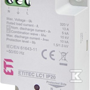 Ogranicznik przepięć – do źródeł światła LED ETITEC LC1 IP20 002442980 Ogranicznik przepięć – do źródeł światła LED ETITEC LC1 IP20 002442980