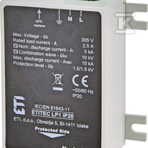 Ogranicznik przepięć – do źródeł światła LED ETITEC LP1 IP20 002442981 Ogranicznik przepięć – do źródeł światła LED ETITEC LP1 IP20 002442981