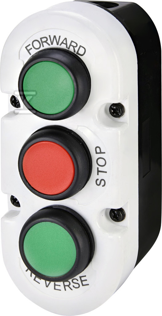 Kaseta szaro-czarna, 3 płaskie przyciski 2NO zielone, 1NC czerwony FORWARD, STOP, REVERSE ESE3-V6 004771444 - obrazek 1