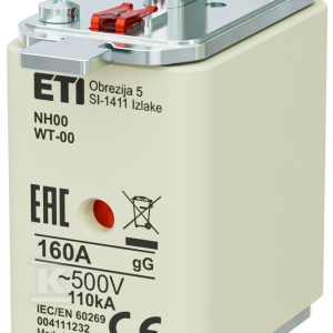 Wkładka bezpiecznikowa – NH00 gG 160A/500V G – zwłoczna / pokrywy stalowe 004111232 Wkładka bezpiecznikowa – NH00 gG 160A/500V G – zwłoczna / pokrywy stalowe 004111232